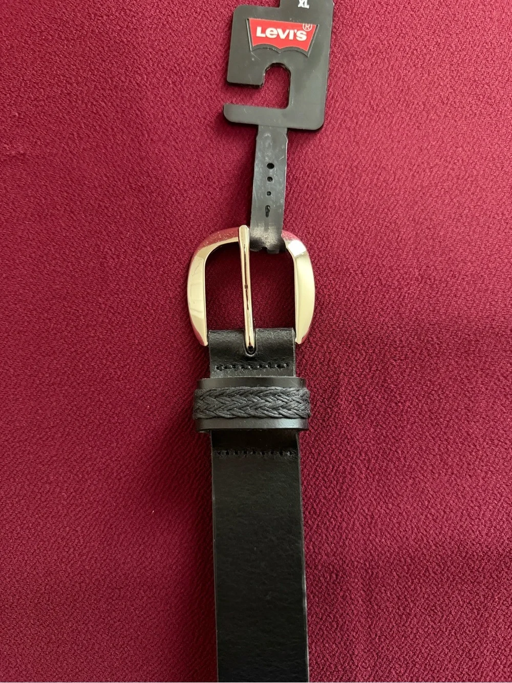 Levi's Black Leather Belt with Silver Buckle and Branded Tag